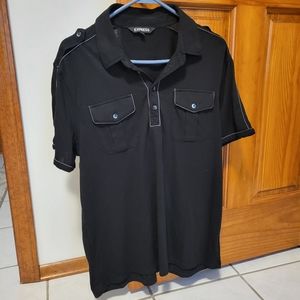 Express Large Black Polo Black with Grey outlining.